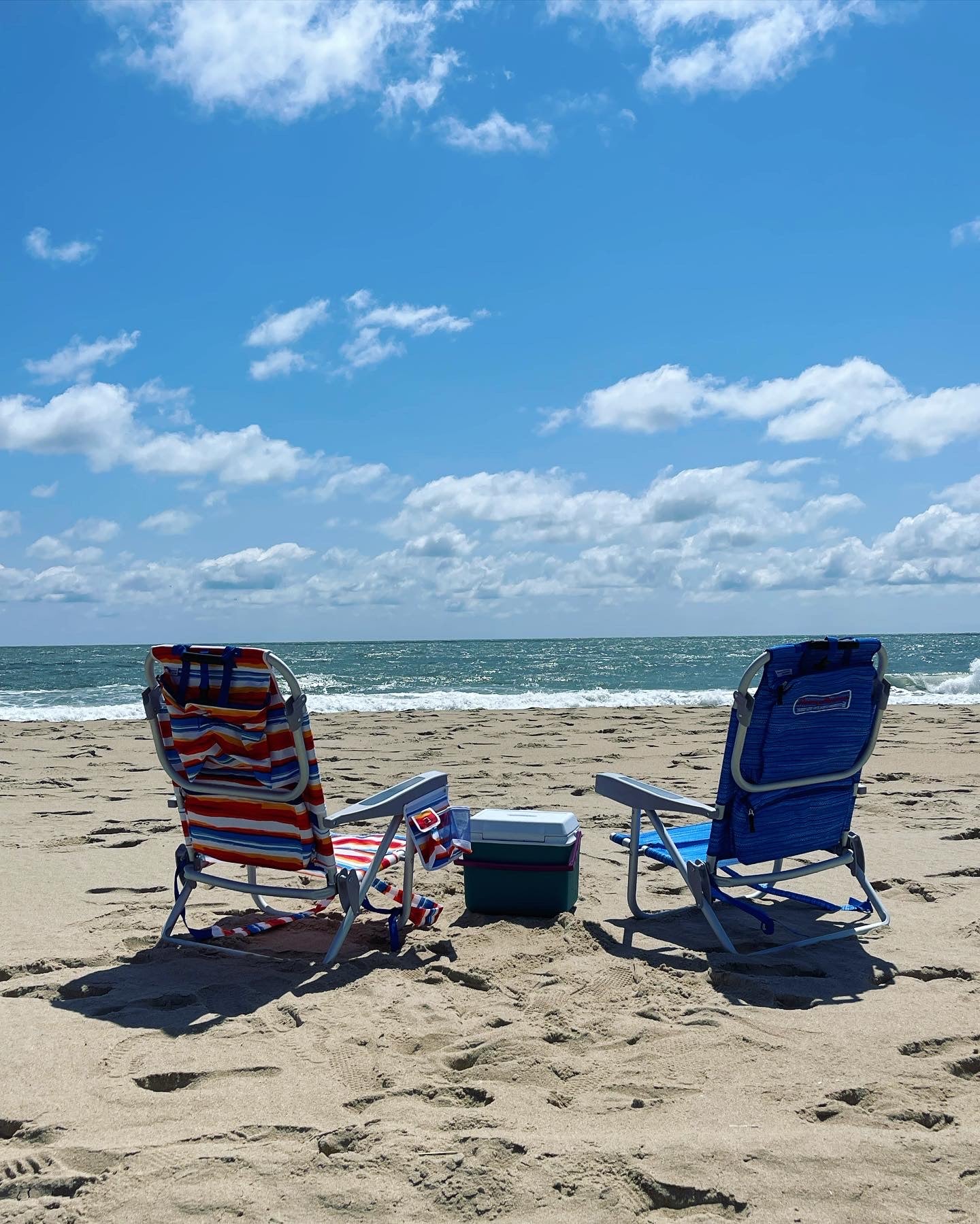 Tommy Bahama Beach Chairs at Ocean City MD Beach with cooler in between